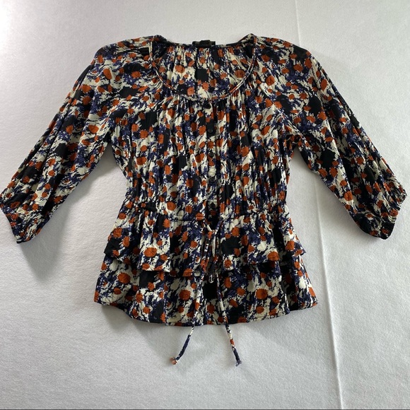 Twentyone Abstract Print Top small long sleeve cinched waist blouse - Picture 5 of 10